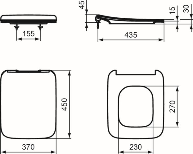 IDEAL STANDARD STRADA II WC sedátko Ultra Slim, SoftClose, bílá T360101 Technický nákres