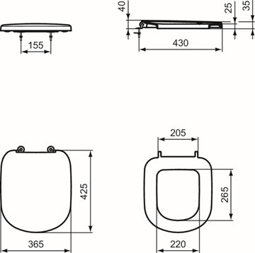 IDEAL STANDARD TEMPO WC sedátko, SoftClose, bílá T679301 Technický nákres