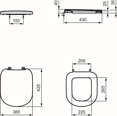IDEAL STANDARD TEMPO WC sedátko, SoftClose, bílá T679301 Technický nákres