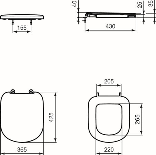 IDEAL STANDARD TEMPO WC sedátko, bílá T679201 Technický nákres