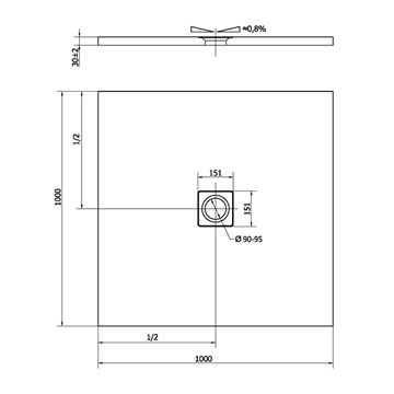 POLYSAN FLEXIA sprchová vanička 100x100 cm, litý mramor, bez nožiček 71552 Technický nákres