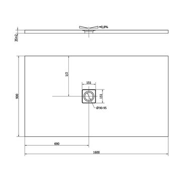 POLYSAN FLEXIA sprchová vanička 160x90 cm, litý mramor, bez nožiček 71539 Technický nákres