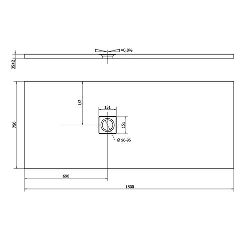 POLYSAN FLEXIA sprchová vanička 180x75 cm, litý mramor, bez nožiček 71532 Technický nákres