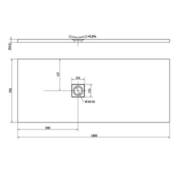 POLYSAN FLEXIA sprchová vanička 180x75 cm, litý mramor, bez nožiček 71532 Technický nákres