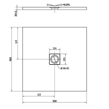POLYSAN FLEXIA sprchová vanička 90x90 cm, litý mramor, bez nožiček 71546 Technický nákres