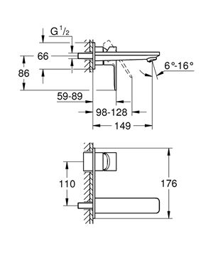 GROHE LINEARE umyvadlová podomítková baterie, chrom 19409001 Technický nákres