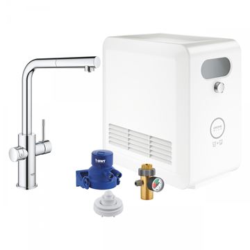 GROHE BLUE PROFESSIONAL dřezové elektronická baterie, s vytahovací koncovkou, s filtračním a chladícím zařízením, Bluetooth, napájení ze sítě, chrom
