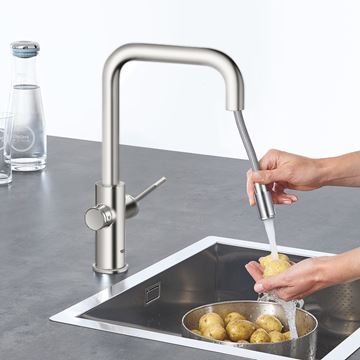 GROHE BLUE HOME dřezová elektronická baterie, s vytahovací koncovkou, s filtračním a chladícím zařízením, Bluetooth, napájení ze sítě, supersteel 31543DC0 Obrázek - fotka