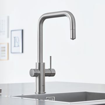 GROHE BLUE HOME dřezová elektronická baterie, s vytahovací koncovkou, s filtračním a chladícím zařízením, Bluetooth, napájení ze sítě, supersteel 31543DC0 Obrázek - fotka