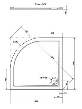 POLYSAN SERA 100 sprchová vanička 100x100 cm, R550, litý mramor, bez nožiček 62111 Technický nákres