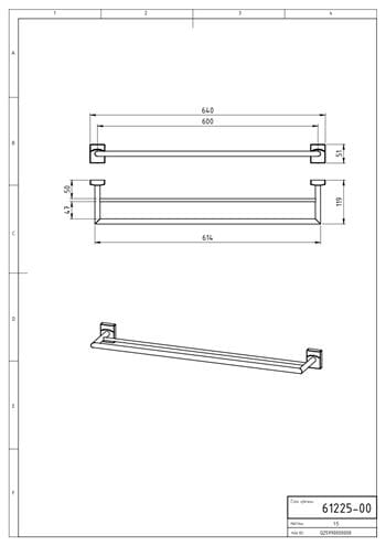 NOVASERVIS METALIA 12 držák ručníků 650 mm, chrom 0225,0 Technický nákres