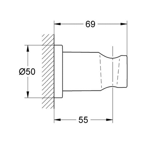 GROHE RAINSHOWER nástěnný držák ruční sprchy, Hard Graphite 27074A00 Technický nákres
