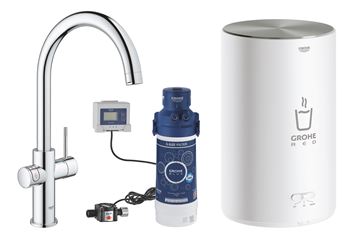 GROHE RED DUO dřezová elektronická baterie, s ohřevem, velikost M, GROHE ChildLock, napájení ze sítě, chrom