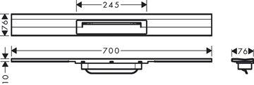HANSGROHE 700 RAINDRAIN FLEX vrchní sada sprchového žlabu, zkracovatelný, pro instalaci ke stěně, kartáčovaný černý chrom 56050340 Technický nákres