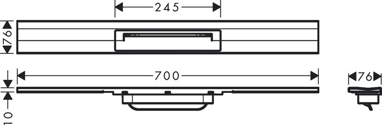 HANSGROHE 700 RAINDRAIN FLEX vrchní sada sprchového žlabu, zkracovatelný, pro instalaci ke stěně, kartáčovaný černý chrom 56050340 Technický nákres