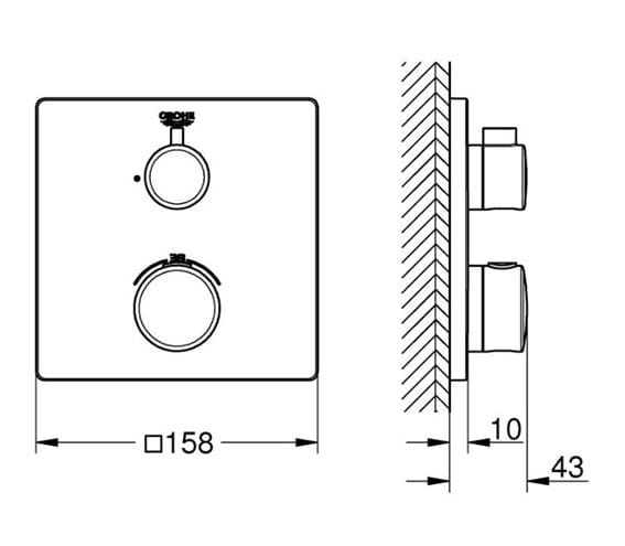 GROHE GROHTHERM sprchová podomítková termostatická baterie, chrom 24078000 Technický nákres