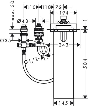 HANSGROHE montážní těleso DN15 13481180 Technický nákres