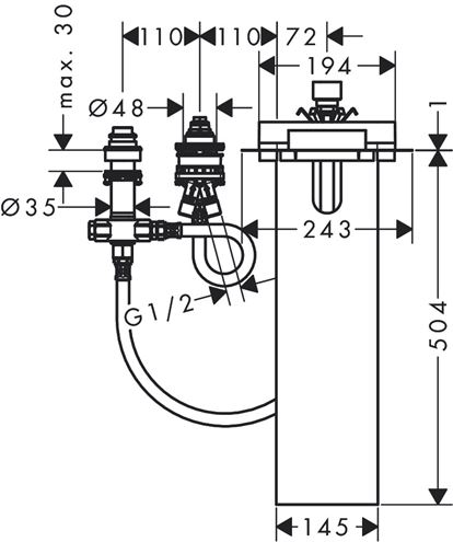 HANSGROHE montážní těleso DN15 13481180 Technický nákres