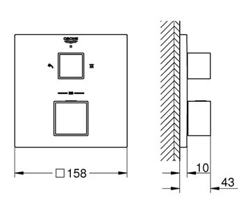 GROHE GROHTHERM CUBE sprchová podomítková termostatická baterie, pro 2 spotřebiče, chrom 24154000 Technický nákres