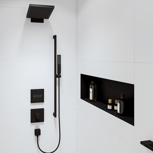 HANSGROHE PULSIFY E 260 2JET horní sprcha 260x260 mm, 2 proudy, s ramenem, EcoSmart, matná černá 24351670 Obrázek - fotka