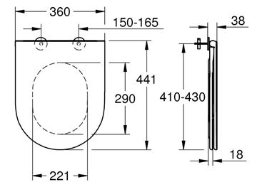 GROHE BAU CERAMIC WC sedátko Slim, SoftClose, alpská bílá 39913000 Technický nákres