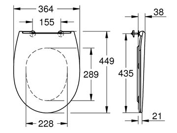 GROHE BAU CERAMIC WC sedátko Slim, SoftClose, alpská bílá 39898000 Technický nákres