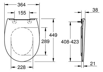GROHE BAU CERAMIC WC sedátko Slim, SoftClose, alpská bílá 39923000 Technický nákres