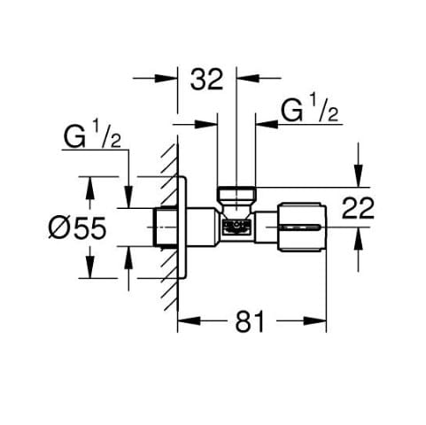 GROHE rohový ventil 1/2"x1/2", matná černá 1023422430 Technický nákres