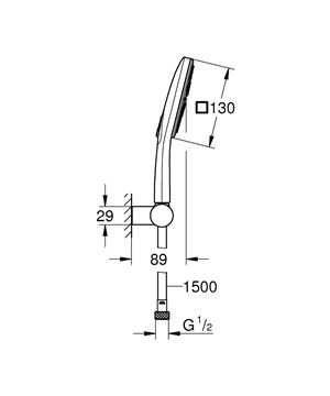 GROHE RAINSHOWER SMARTACTIVE 130 CUBE sprchová souprava 3-dílná, ruční sprcha 130x130 mm, 3 proudy, hadice, držák, Water Saving, chrom 26588000 Technický nákres