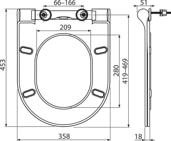 RAVAK UNI CHROME WC sedátko Slim, SoftClose, bílá X01550 Technický nákres
