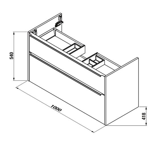 JIKA PURE skříňka s umyvadlem 100x41,8x54 cm, 2 zásuvky, matná černá H40B2364023532 Technický nákres