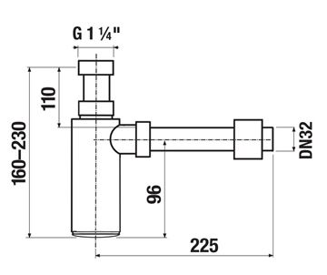 JIKA MIO designový sifon k umyvadlu DN32, s převlečnou maticí 5/4, matná černá H3742F07160001 Technický nákres
