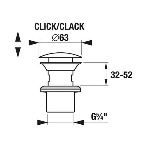 JIKA MIO umyvadlová výpust, click-clack, s přepadem, matná černá H3702F97161031 Technický nákres