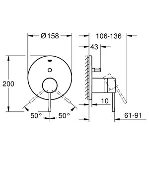 GROHE ESSENCE NEW vanová podomítková baterie, s přepínačem, hard graphite 24058A01 Technický nákres
