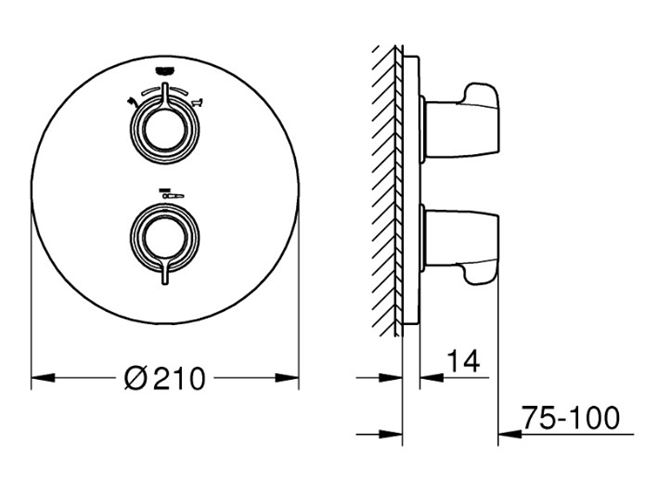 GROHE GROHTHERM SPECIAL vanová podomítková termostatická baterie, pro 2 spotřebiče, chrom 29095000 Technický nákres
