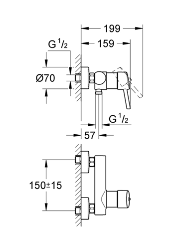 GROHE CONCETTO sprchová nástěnná baterie, chrom 32210001 Technický nákres