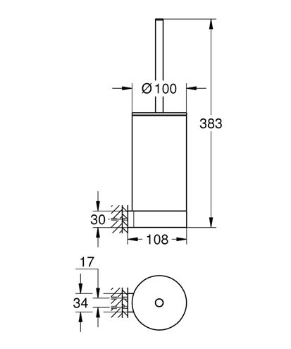 GROHE SELECTION WC štětka nástěnná, sklo/chrom 41076000 Technický nákres