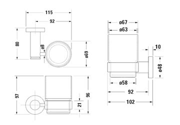 DURAVIT D-CODE nástěnný pohárek, sklo, chrom 0099201000 Technický nákres