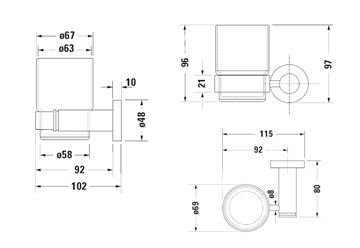 DURAVIT D-CODE nástěnný pohárek, sklo, chrom 0099191000 Technický nákres