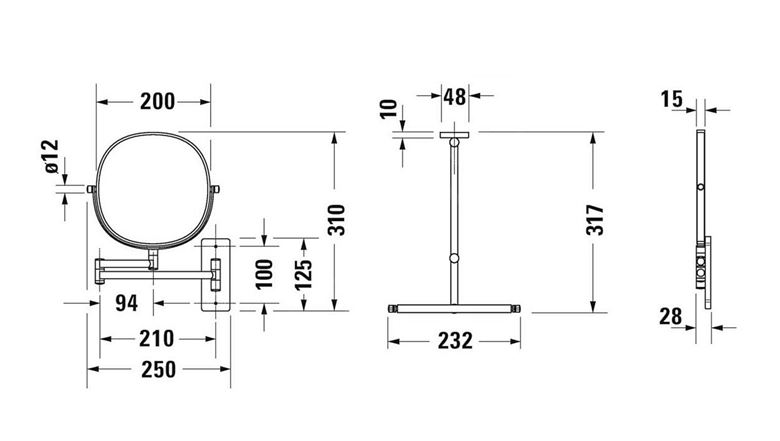 DURAVIT D-CODE kosmetické zrcátko 200 mm, zvětšovací, chrom 0099121000 Technický nákres