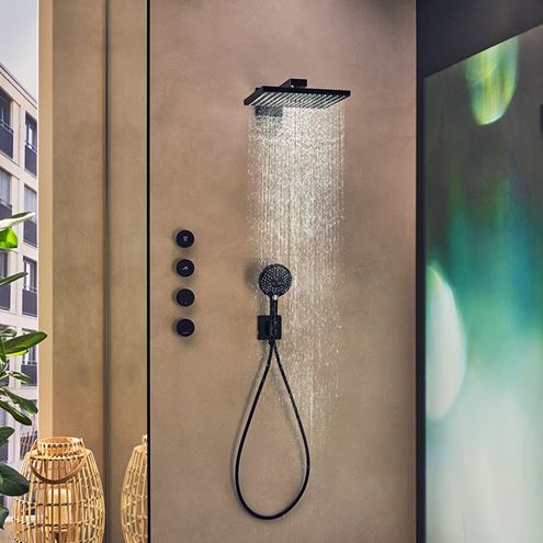 HANSGROHE RAINDANCE E 300 1JET horní sprcha 300x300 mm, s ramenem, matná černá 26238670 Obrázek - fotka