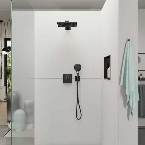 HANSGROHE RAINDANCE E 300 1JET horní sprcha 300x300 mm, s ramenem, matná černá 26238670 Obrázek - fotka
