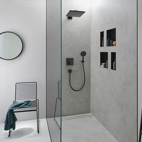 HANSGROHE RAINDANCE E 300 1JET horní sprcha 300x300 mm, s ramenem, matná černá 26238670 Obrázek - fotka