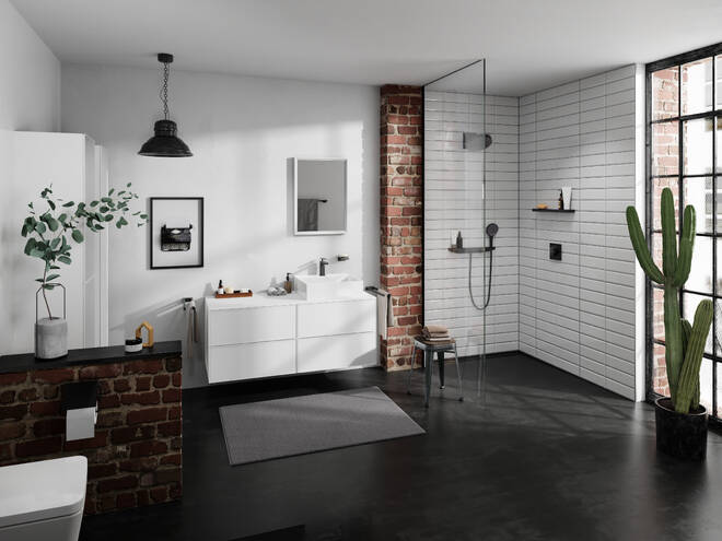 HANSGROHE TECTURIS E umyvadlová stojánková baterie, s odtokovou soupravou, CoolStart, EcoSmart+, matná černá 73014670 Obrázek - fotka