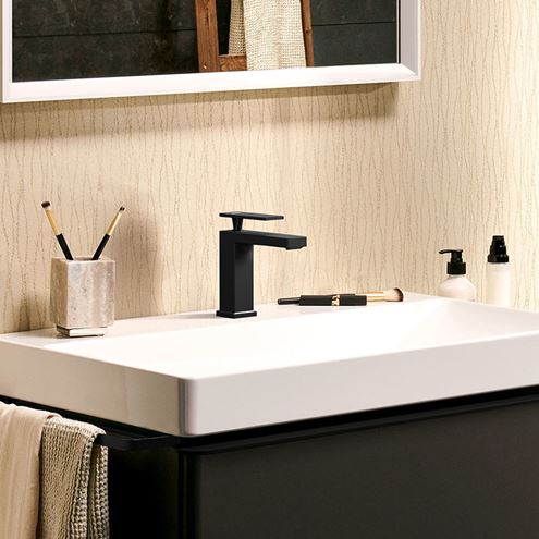 HANSGROHE TECTURIS E umyvadlová stojánková baterie, s odtokovou soupravou, CoolStart, EcoSmart+, matná černá 73014670 Obrázek - fotka