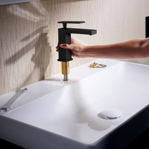 HANSGROHE TECTURIS E umyvadlová stojánková baterie, s odtokovou soupravou, CoolStart, EcoSmart+, matná černá 73014670 Obrázek - fotka
