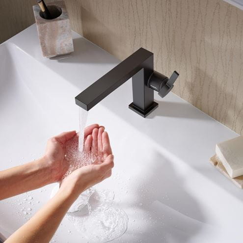 HANSGROHE TECTURIS E umyvadlová stojánková baterie, s odtokovou soupravou, CoolStart, EcoSmart+, matná černá 73020670 Obrázek - fotka