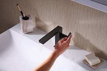 HANSGROHE TECTURIS E umyvadlová stojánková baterie, s odtokovou soupravou, CoolStart, EcoSmart+, matná černá 73020670 Obrázek - fotka