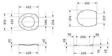 DURAVIT DURAPLUS WC sedátko, Soft-Close, lesklá bílá 0064290000 Technický nákres
