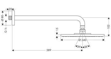 HANSGROHE RAINDANCE S 240 1JET horní sprcha pr. 240 mm, s ramenem, chrom 27474000 Technický nákres